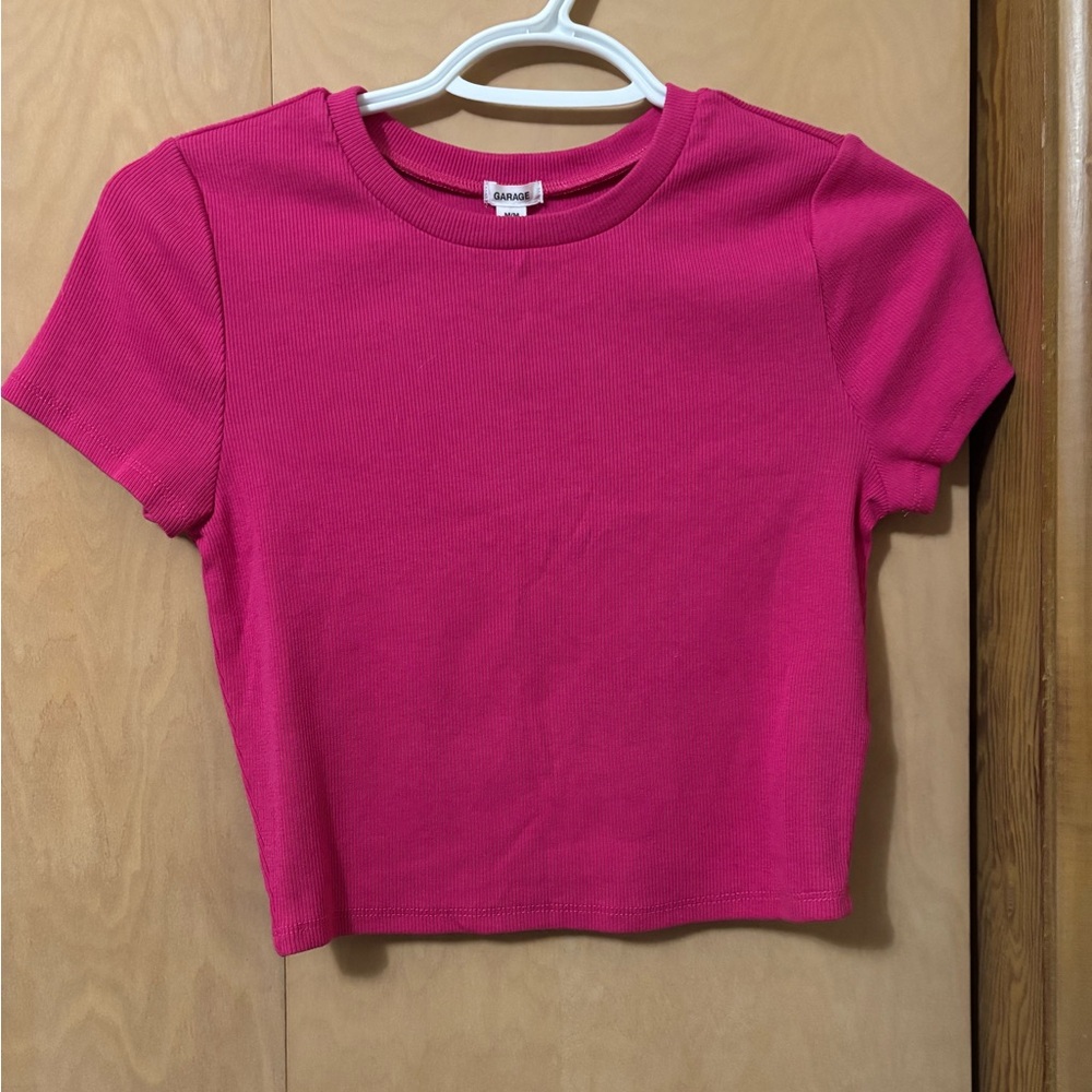 Garage Hot Pink Ribbed Crop Stormi Tee